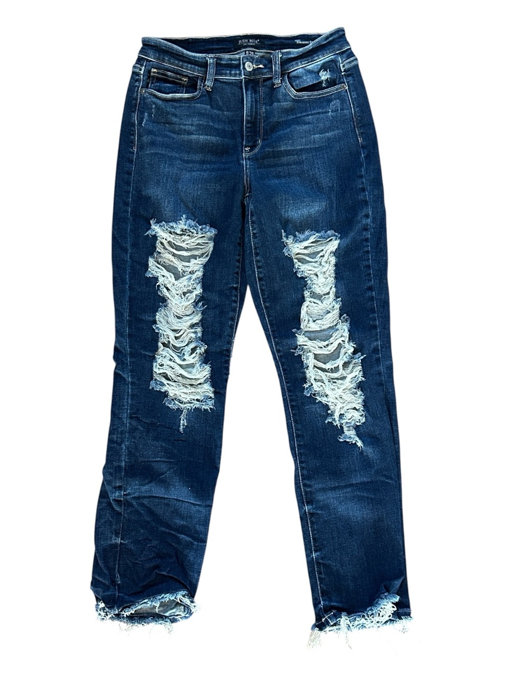 Judy Blue Dark Blue Distressed Straight Fit Jeans